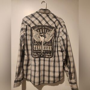 Upcycled pearl snap shirt.